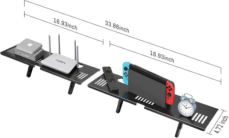 CABTE Adjustable Steel TV Top Shelf, Soundbar Mount, Universal Monitor Shelf for Soundbar, Game Console, Cable Box, Router Shelves and Home Accessories (No Storage Boxes, 2PCS) - Image 2